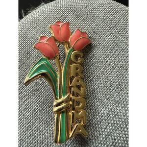 Vintage Grandma Brooch Tulip Floral Gold Tone Scarf Lapel Pin Career Cocktail
